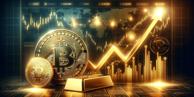 dynamic realistic wide image chart Bitcoin and gold 4k RAW digital art 3d render gID 7