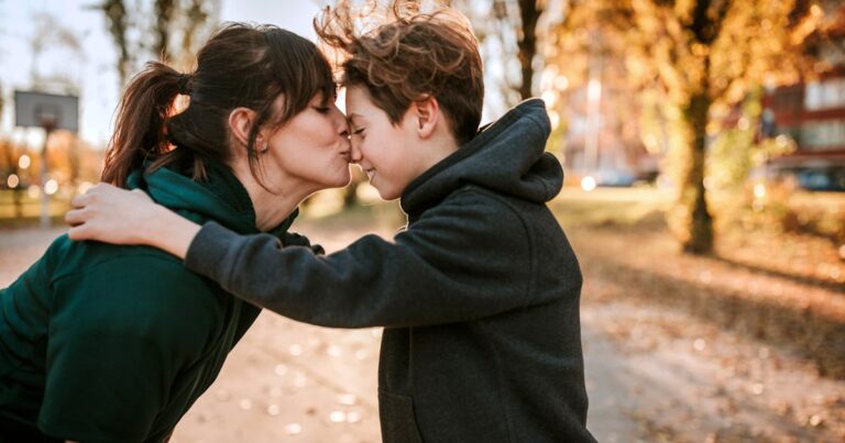 young woman kissing embracing