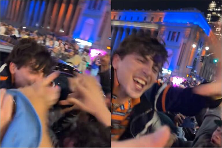 Timothe Chalamet seen celebrating after New York Knicks victory