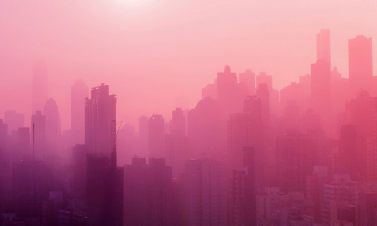 city skyline pink monochrome